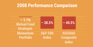 Year To Date Performance Comparison / -1.1% Momementum Portfolio / -38.5% S&P 500 Index / -40.5% NASDAQ Composite Index / 2008 Return